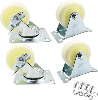 Floyutin 3 inch Plate Swivel and Rigid Caster Wheels with Brakes for Furniture and Workbench Set of 4 Packs (2 Swivel with Brake+2 Rigid+Free Screws Nuts)