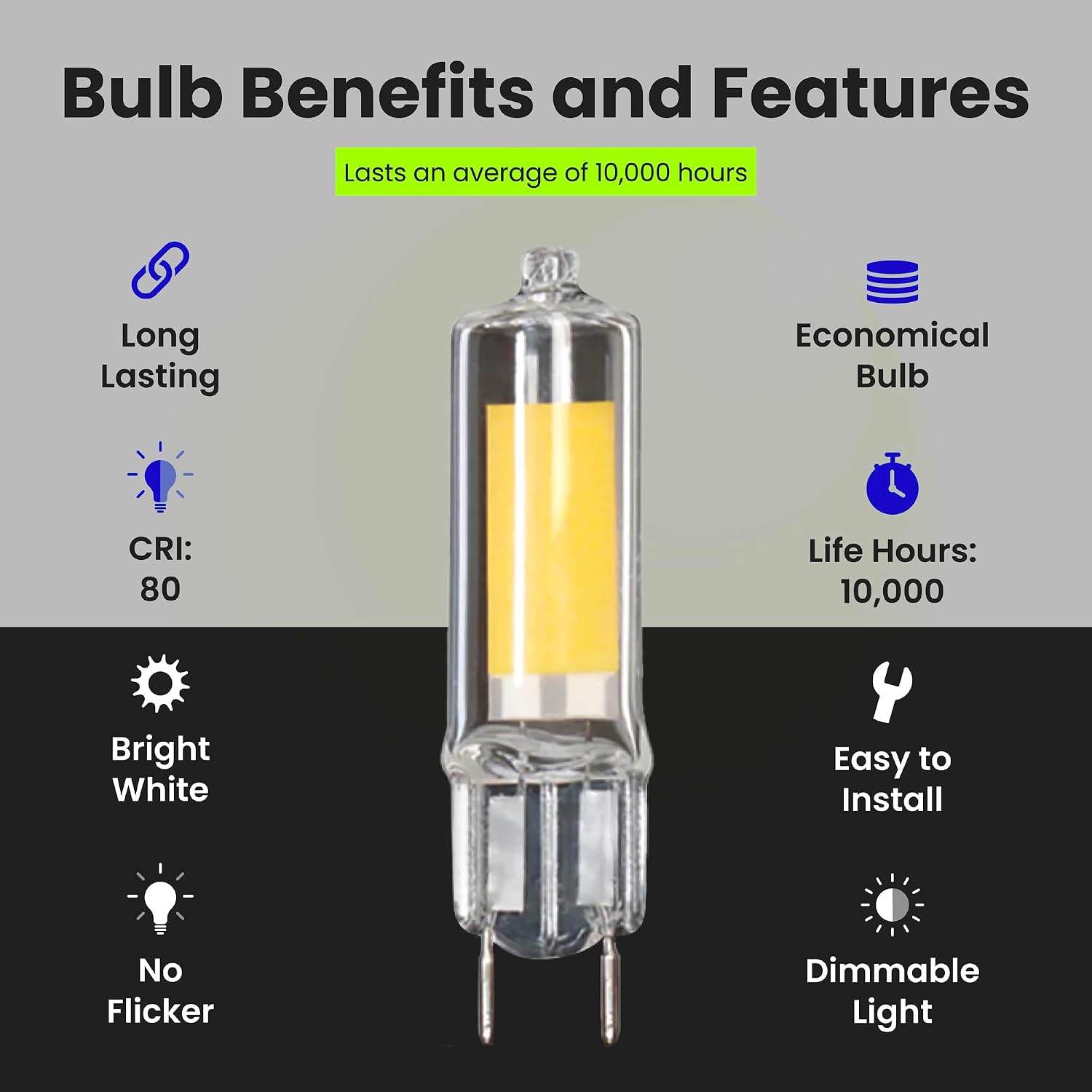 Feit Electric T4 Specialty LED Light Bulb, 35-Watt Equivalent, Dimmable, 3000K Warm White, 350 Lumens, G8 Bi-Pin Base, Under Cabinet Light Bulb with 10,000-Hour Lifetime, BP35G8/830/LED/6, 6-Pack