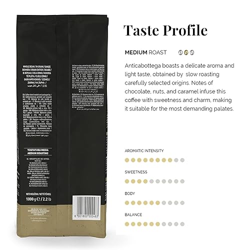 Vista 3 de Caffe Vergnano 1882 Antica Bottega Whole Bean Arabica Medium Roast Espresso, 2.2 lbs Bag - Italian Coffee Beans with notes of Chocolate, Nuts &
