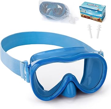 Kids Swim Goggles 180 Snorkel Diving Mask with Nose Cover, Anti-Fog Kids Swimming Goggles with Elastic Fabric Strap for Kids Boys Girls