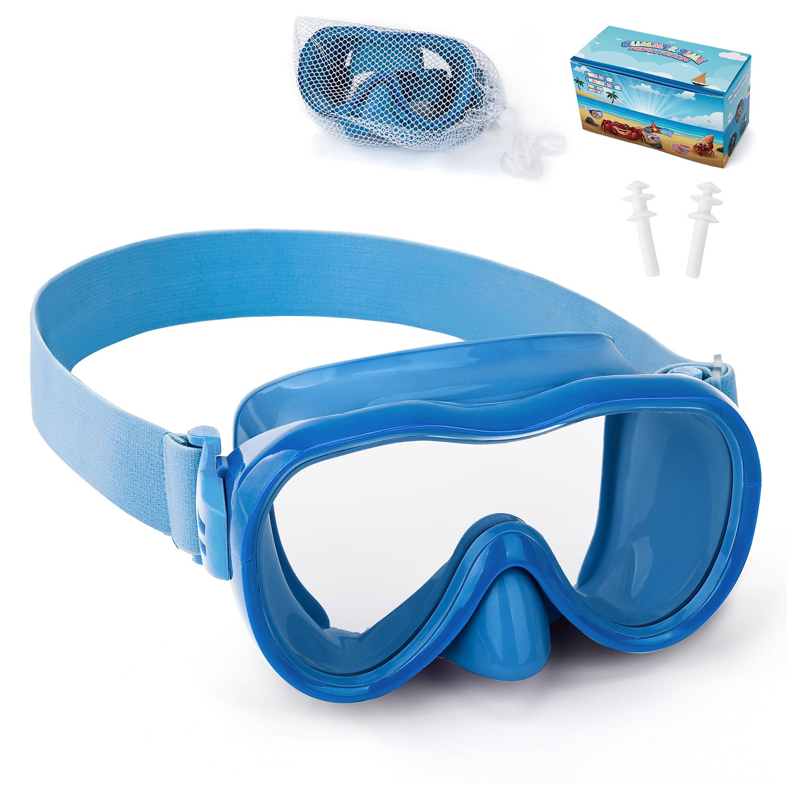 Kids Swim Goggles 180° Snorkel Diving Mask with Nose Cover, Anti-Fog Kids Swimming Goggles with Elastic Fabric Strap for Kids Boys Girls