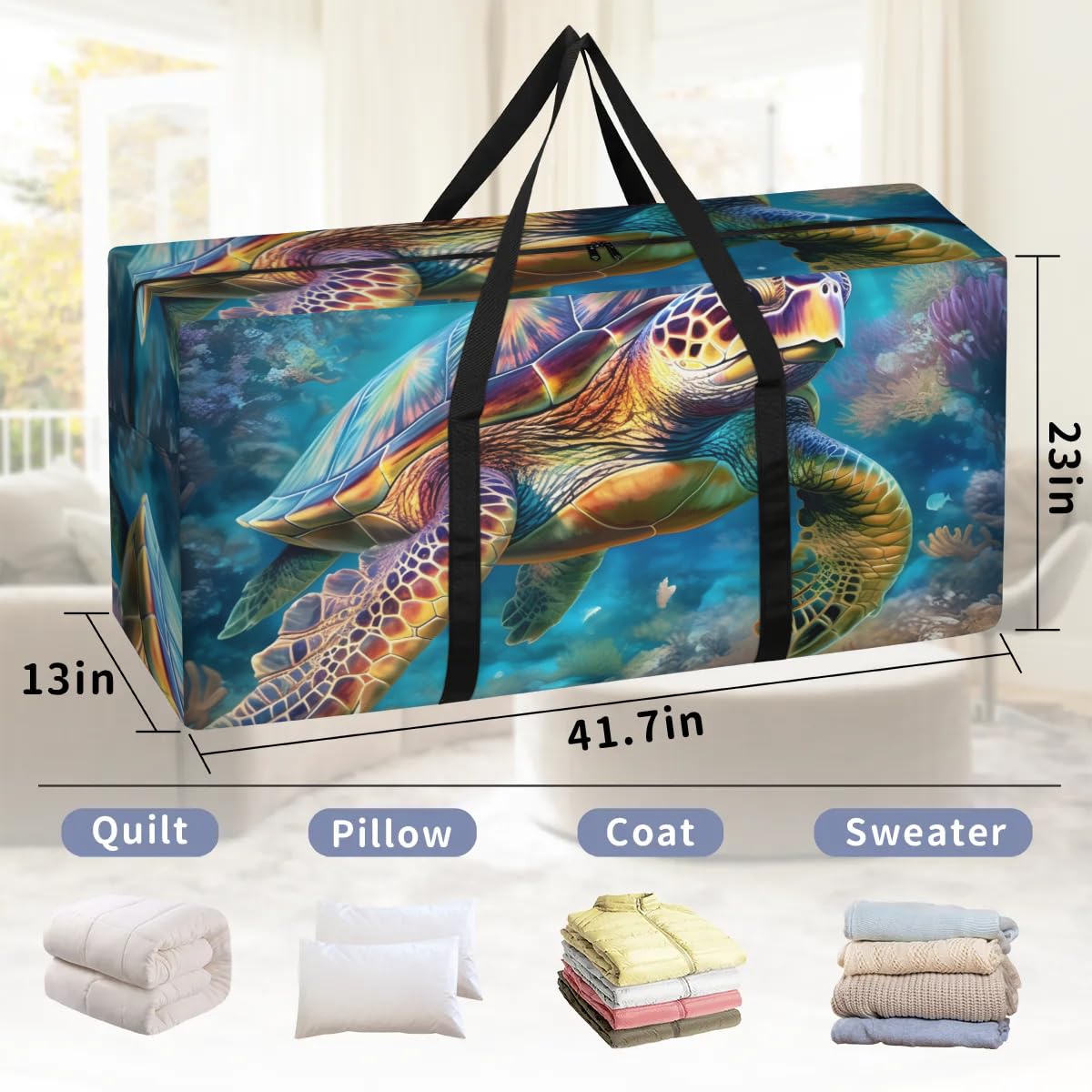 Shoblo Moving Bags Heavy Duty Storage Bags for Clothes Moving Supplies Packing Bags for Moving Traveling Sea Turtle Pattern