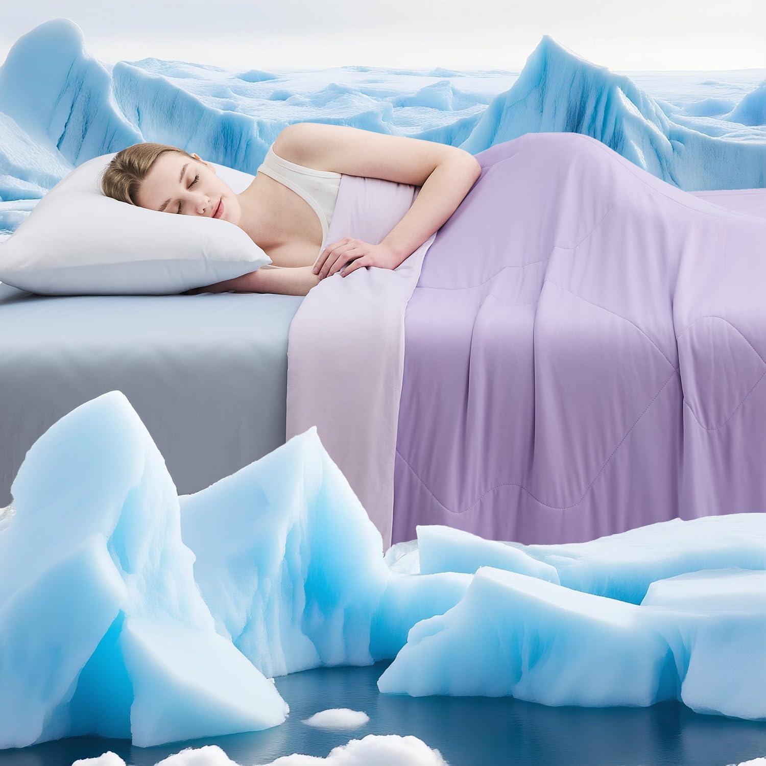 EMME Cooling Comforter Queen Size, Double Sided Cold Fabric Cooling Blanket for Hot Sleepers, Q-Max>0.45 Breathable Summer Quilt for Night Sweater, Lightweight Duvet Insert (Purple,90 x 90)