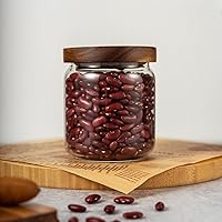 Vista 7 de 2 tarros pequeños de almacenamiento de vidrio con tapas herméticas, recipiente de café de 17 onzas líquidas (16.9 fl oz) con tapa de madera