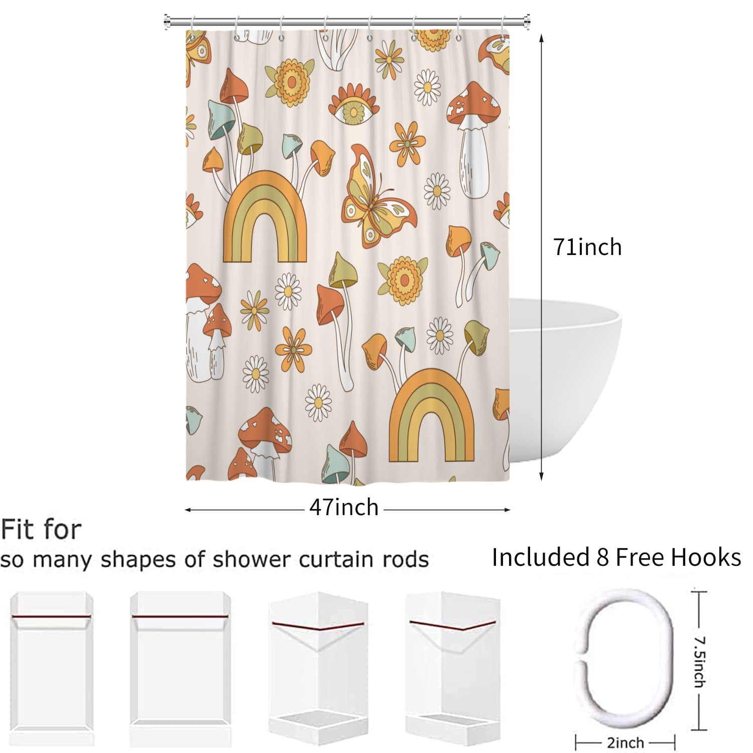 Tenda da doccia hippie, decorazione da bagno psichedelica, tenda boho