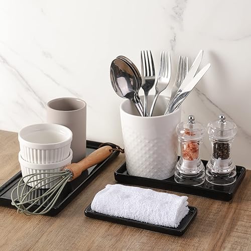 Miniatura 14 de Gurygo Paquete de 2 bandejas de baño de 6 pulgadas para mostrador, bandejas de tocador de cerámica para baño, bandeja rectangular pequeña