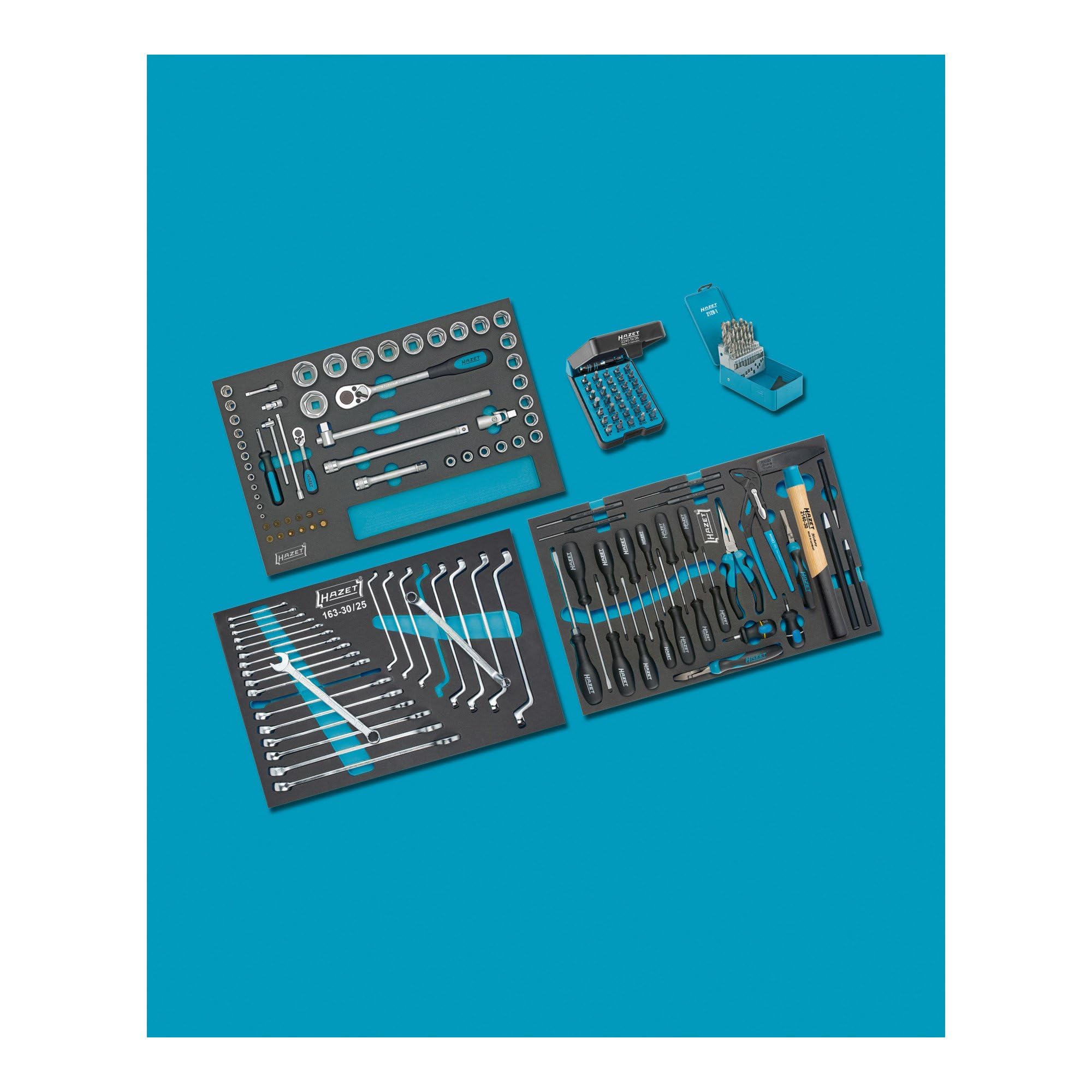 Surtido de herramientas HAZET 0-178/169 I 169 piezas, lleno de diversas herramientas de primera calidad en sistema de inserción de seguridad I utilizable para el auxiliar de carro de taller HAZET