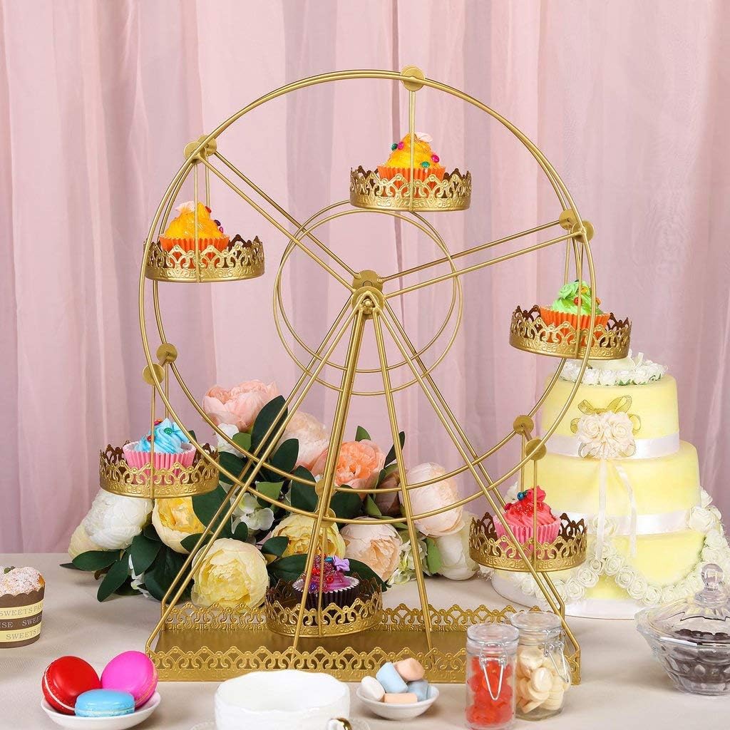 23-Inch tall Gold Rotating Ferris Wheel Metal Cupcake Holders Stand - Birthday Party Wedding Reception Event Decorations