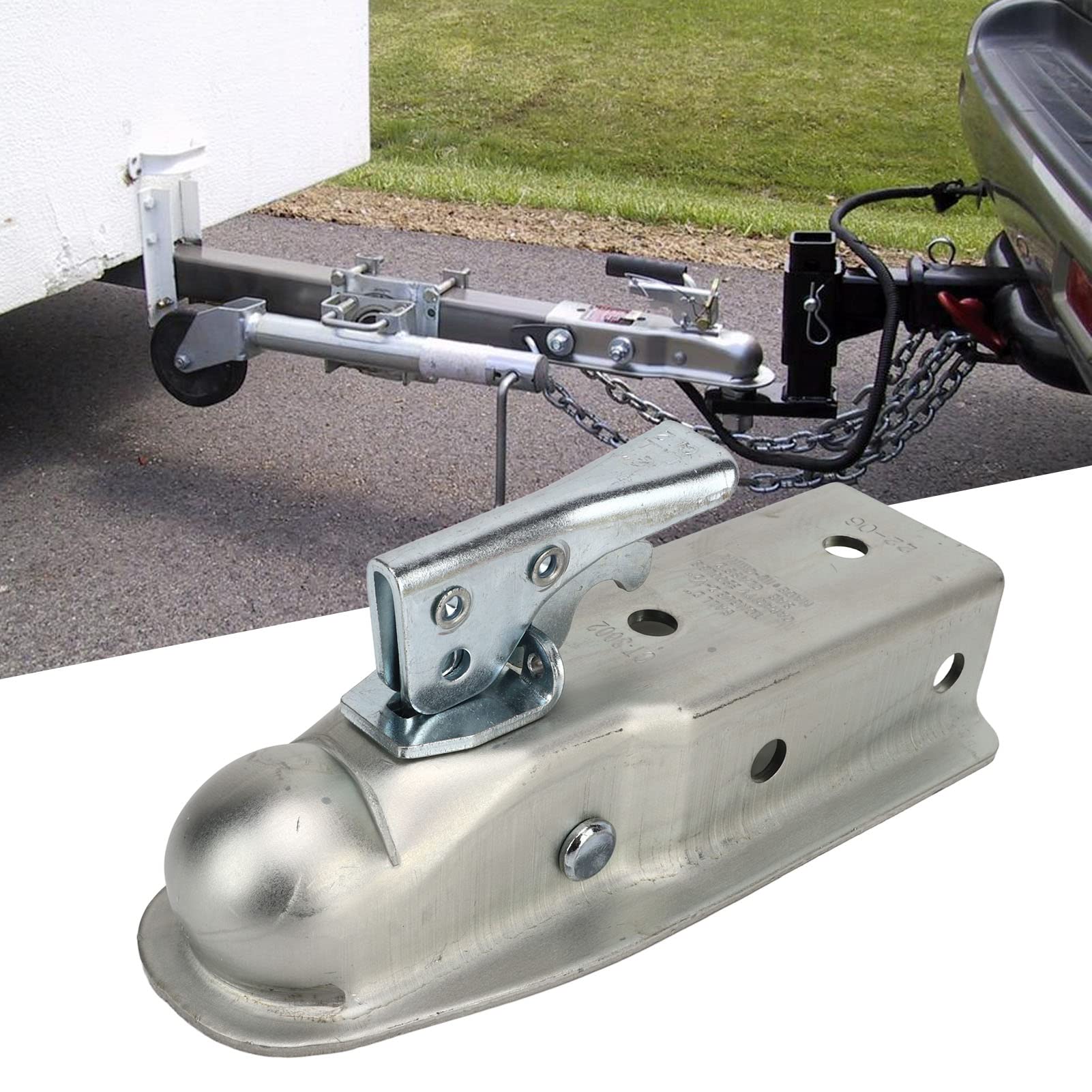 AMONIDA Łącznik Języka Przyczepy Heavy Duty do Przyczepy Kempingowej RV 2-calowa Głowica Kulowa 3500 Funtów Nośność Odporne na rdzę szerokość Kanału 63 Mm