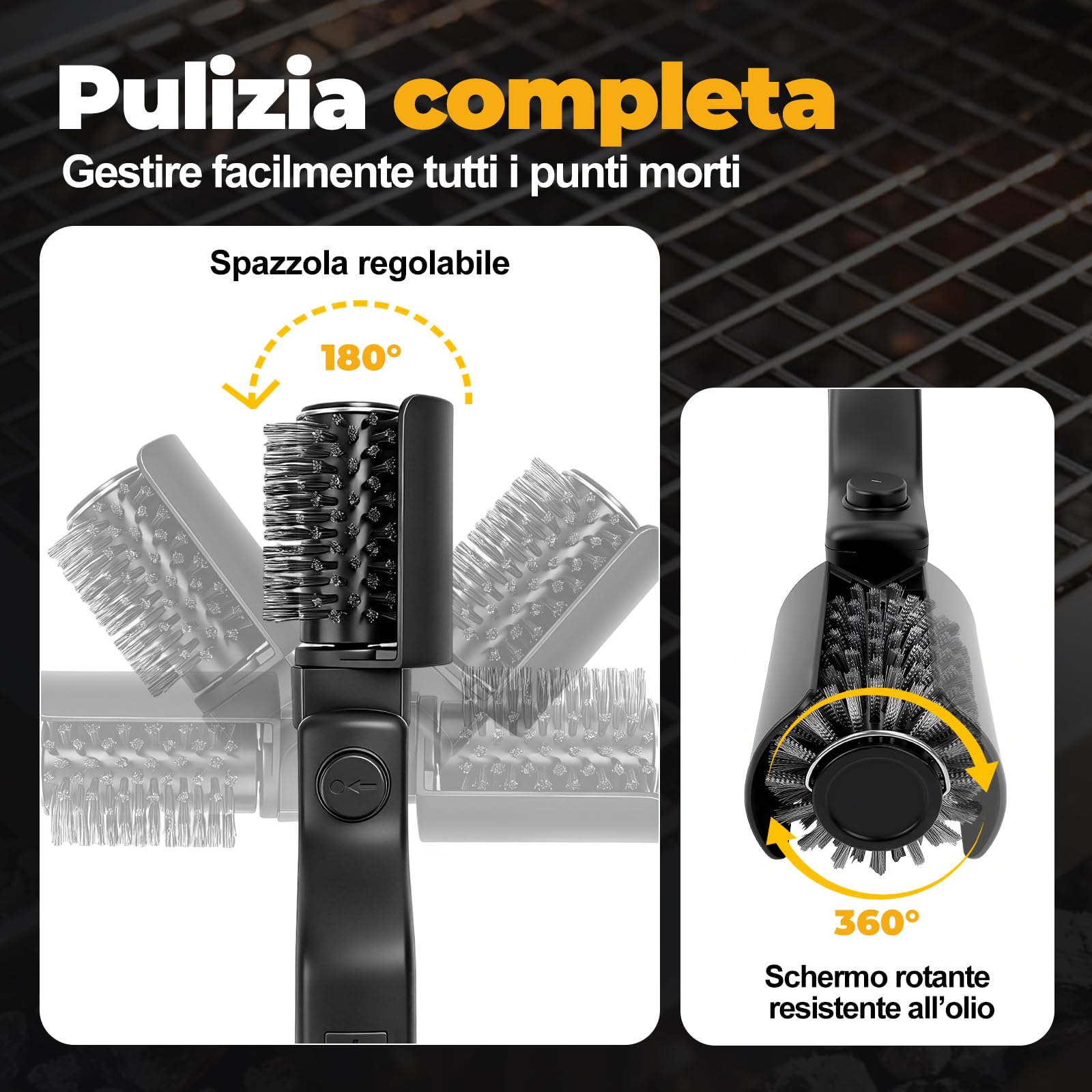 Spazzola Barbecue Elettrica 2-In-1, 400 Giri/Min Ricaricabile con Testine Intercambiabili