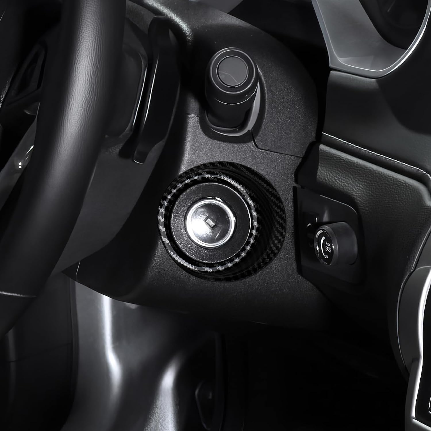 Car Engine Start Stop Ignition Keyhole Button Sticker ABS Carbon Fiber Decal Interior Trim Cover for Chevrolet Camaro ZL1 2010 2011 2012 2013 2014 2015 Accessories