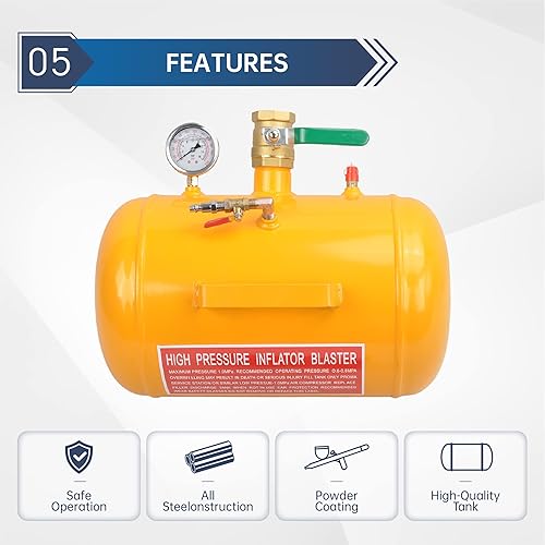 Miniatura 9 de Asiento de cuentas de neumático de aire de 5 galones 145PSI Blaster Tool Air Tire Seating Blaster Inflator para automóvil, camión, tanque ATV - Negro