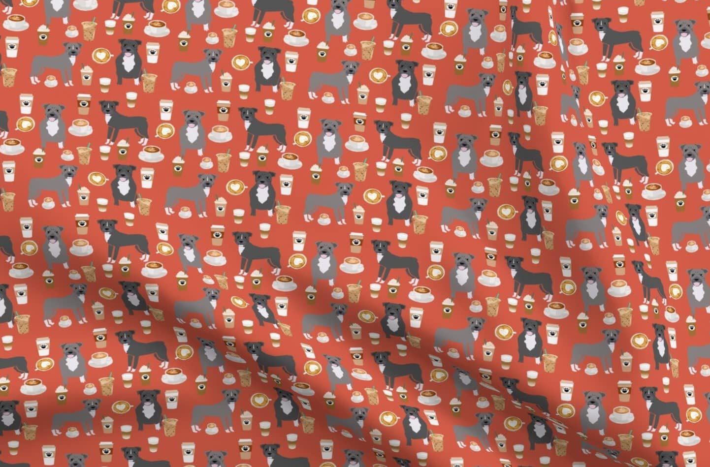 Spoonflower Fabric - Pitbull Grey Coffee Latte Dog Breed Red Orange Dogs Tea Pets Printed on Chiffon Fabric by The Yard - Sewing Fashion Apparel Dresses Home Decor