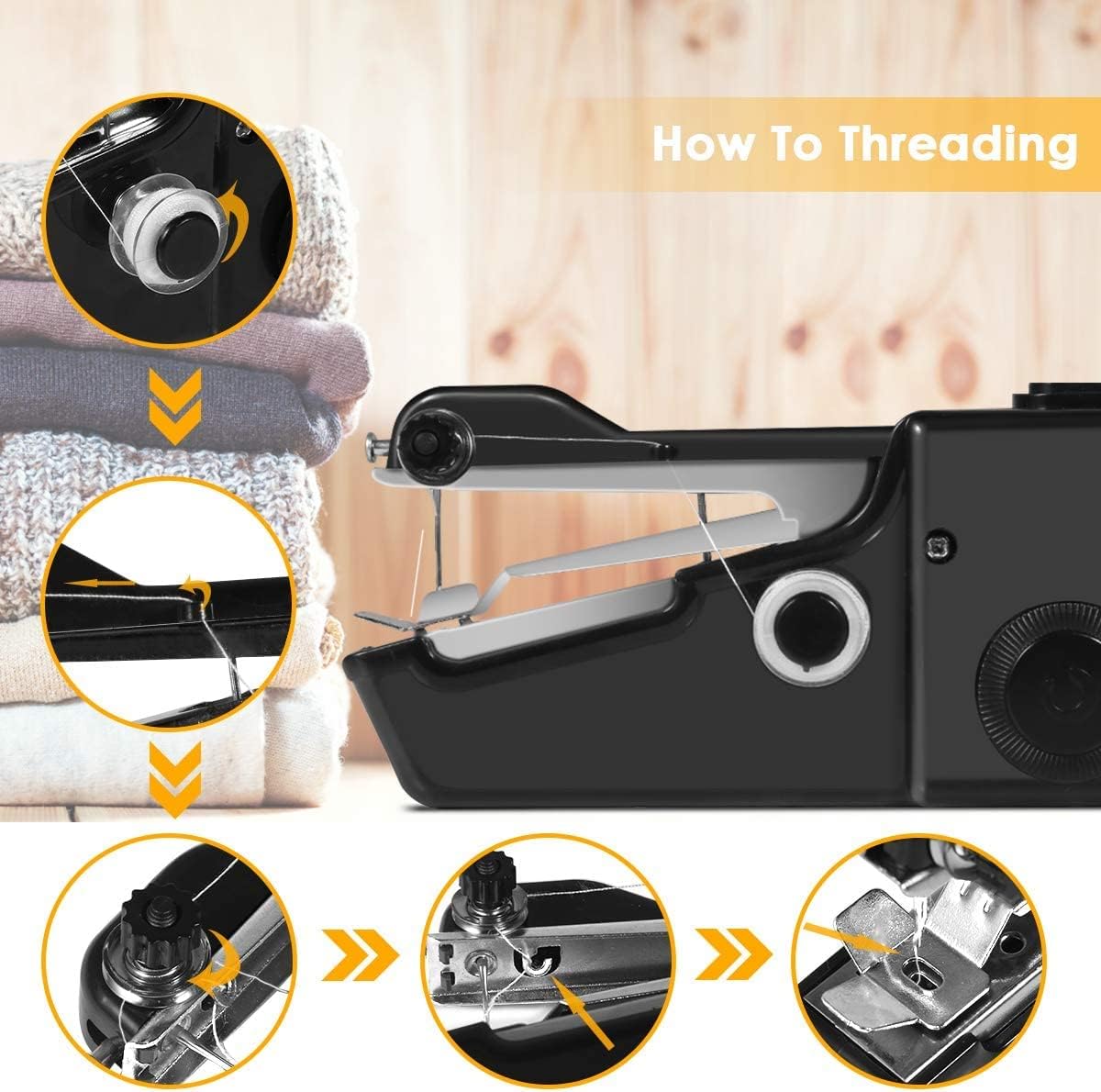 WZHHPIDN Sewing Machine, Mini Sewing Machine Handheld, Cordless Portable Electric Sewing Machine with Sewing Accessories for Beginners, Suitable for Clothing, Curtains, DIY Home Travel, Black
