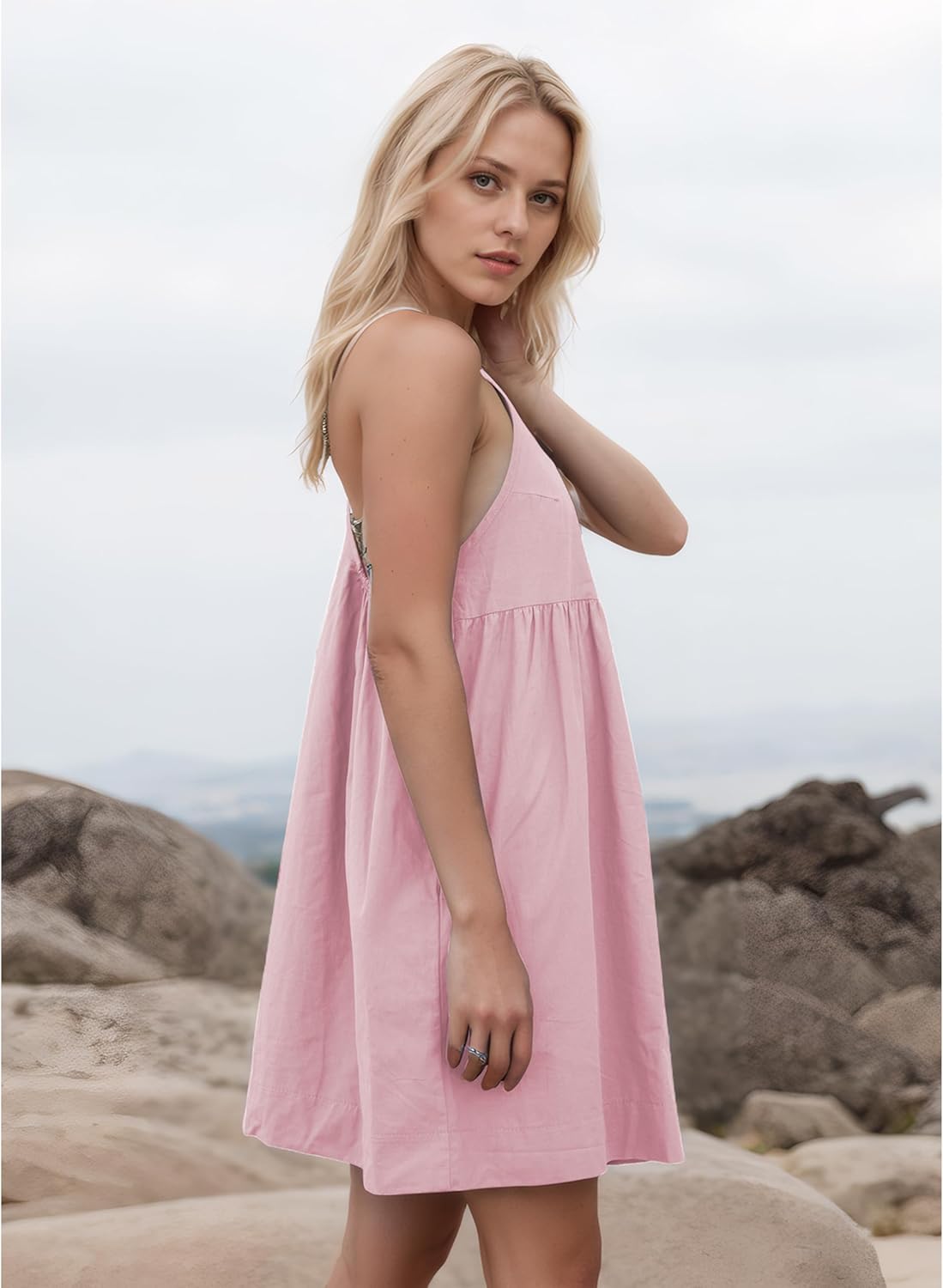 Women's Summer Babydoll Mini Dress Sleeveless Open Back Tank Scoop Neck Casual Dress with Pockets Flowy Sundress 2026 - Image 4