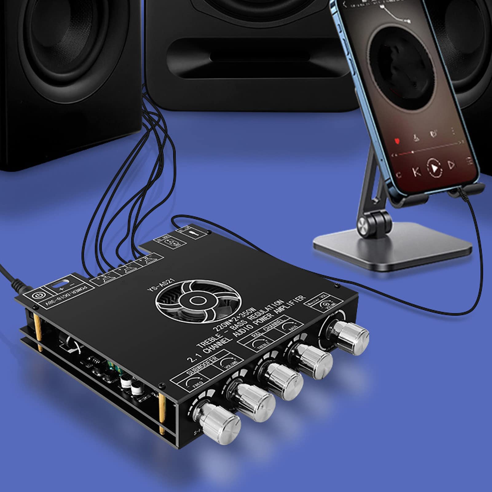Wzmacniacz Mocy Audio, 220 W + 220 W + 350 W 2.1-kanałowa Płyta Wzmacniacza, z jakością Dźwięku HIFI AUX, kontrolą Aplikacji, do Kina Domowego DIY