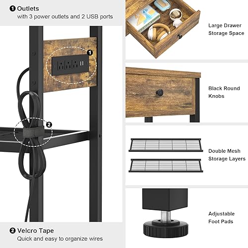 Miniatura 4 de Ecoprsio Mesa de entrada de 47 pulgadas con salidas y puertos USB, mesa consola con 3 cajones, mesa de sofá estrecha larga con estantes de Marrón