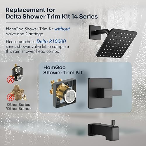 Miniatura 2 de Repuesto para kit de molduras de ducha Delta serie 14, juego de grifo de ducha de metal, cabezal de ducha y mango negro mate de 6 pulgadas