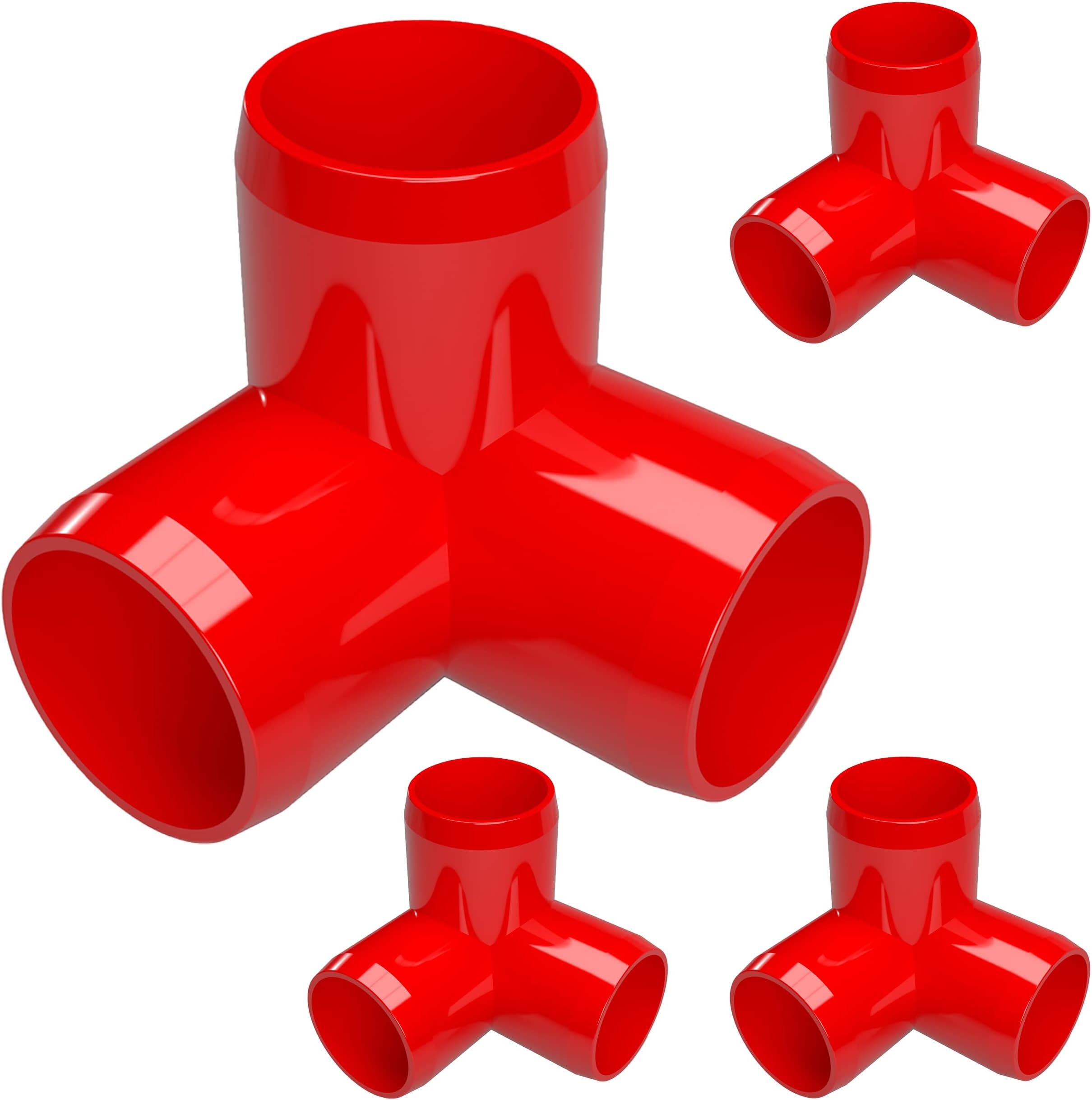FORMUFIT 1-1/4" 3-Way Elbow Furniture Grade PVC Fitting in Red, Made in USA, UV-Resistant, Impact-Proof, 1.660" Actual Socket Diameter (Pack of 4)
