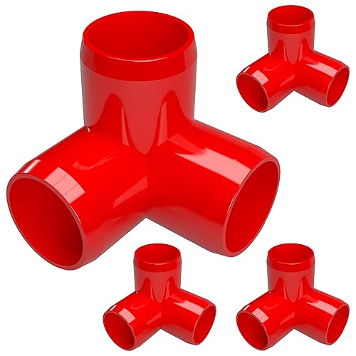 FORMUFIT Codo de PVC de 3 vías de 1 pulgada para muebles en rojo, 1.315 pulgadas de diámetro interior real, (paquete de 4), fabricado en Estados