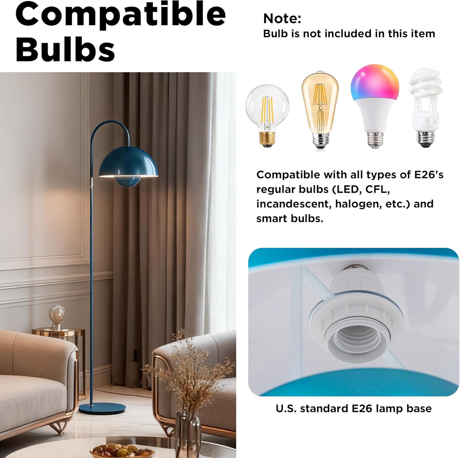 Arc Floor Lamps for Living Room, Mushroom 63" Tall Standing Lamps Decorative Floor Lamp Colorful Farmhouse E26 Lighting Fixture, Vintage Bedroom Modern Floor Lamp (Cobalt Blue)