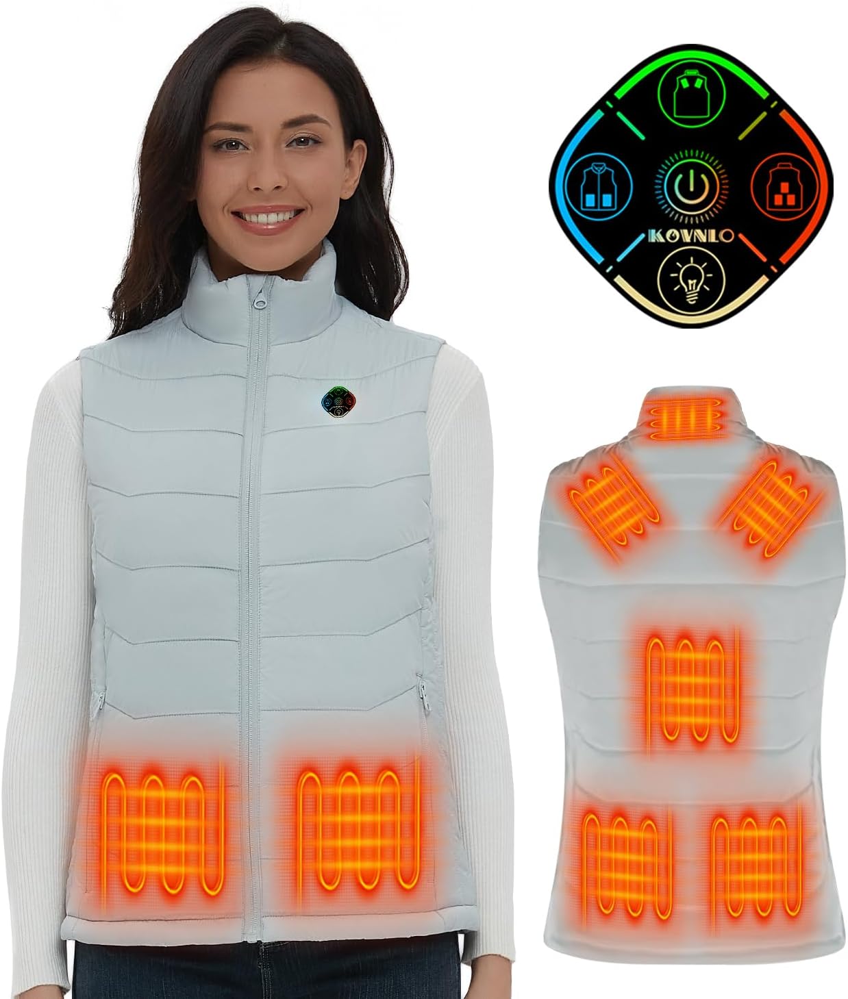 KOVNLO Heated Vest Women, (Battery Pack Not Included) Smart Controller With Lights-out, Electric Warming Heated Jackets