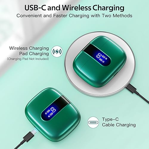 Miniatura 3 de TAGRY Auriculares Bluetooth Verdaderamente Inalámbricos Auriculares 60H Reproducción Pantalla LED de Energía Audífonos con Estuche de Carga Verde