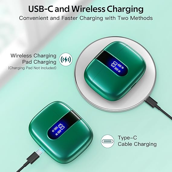 TAGRY 2 Sets X08 White and Forest Green Bluetooth Headphones True Wireless Earbuds 60H Playback Ear Buds with Wireless Charging Case in-Ear Earbuds with Mic