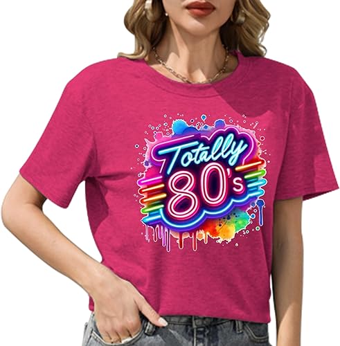 Miniatura 7 de Camiseta retro de los años 80 para mujer, camiseta vintage de neón de los años 80, camiseta de fiesta temática rave, camiseta de cuello redondo
