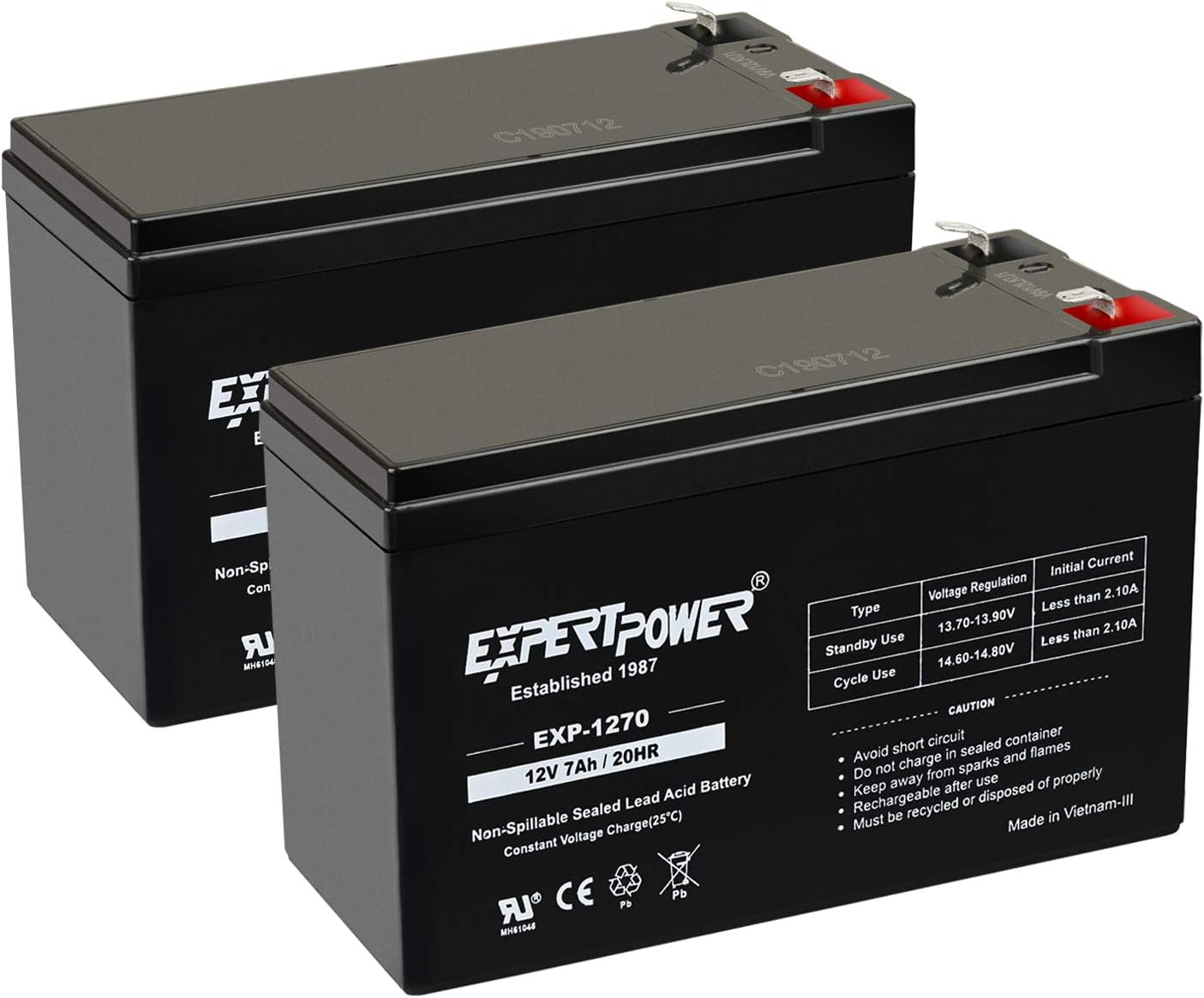 12V 7Ah (2 Pack) - SLA Rechargeable 12V Battery for Ride-On Toys, Security System, UPS, Fish Finder, Small 12 Volt Battery for Kids Car, Lead Acid Fire Alarm Batteries F1 Terminal