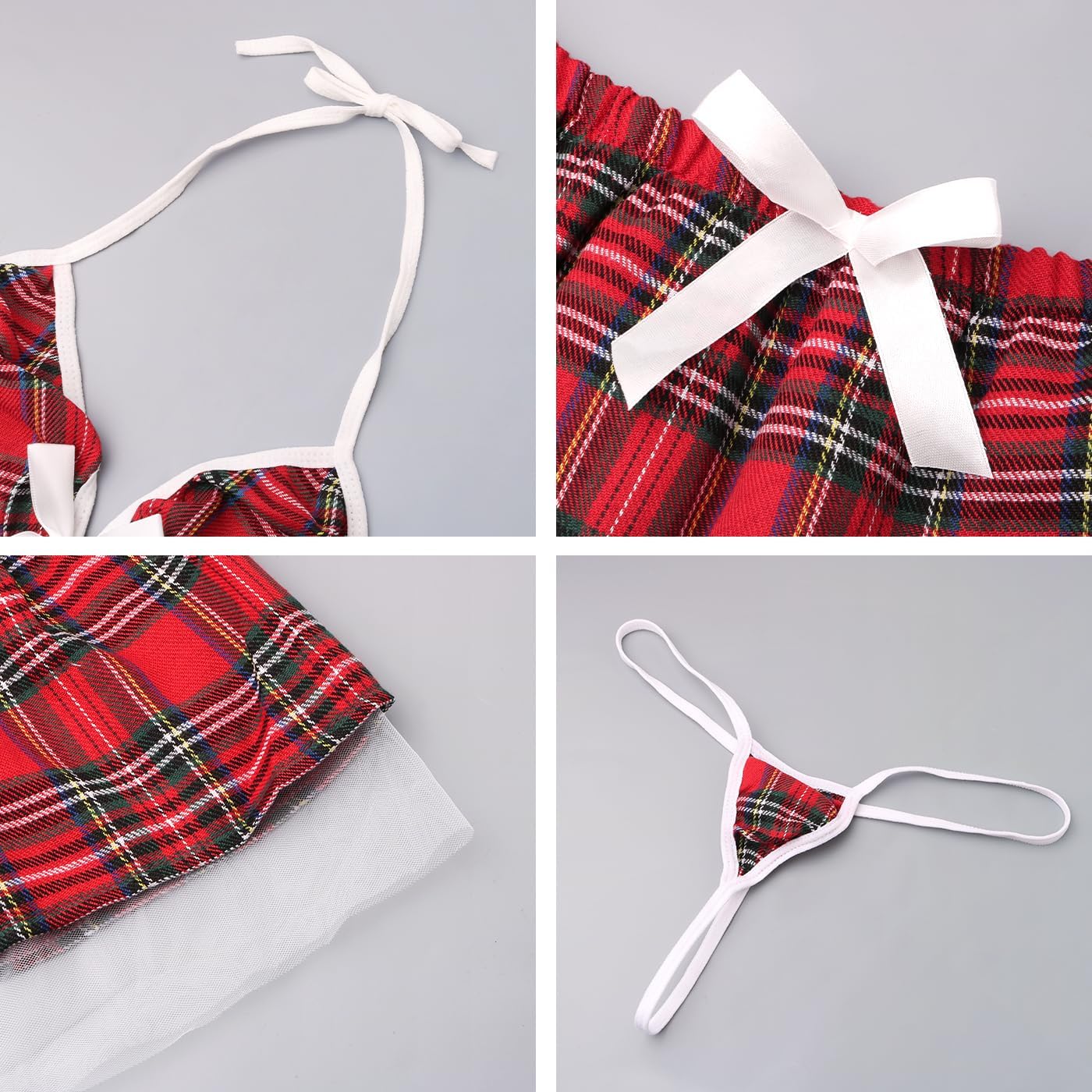 Sexy Lingerie for Women Student Costume Plus Size Cosplay Schoolgirl Outfit Roleplay Halter Top and Mini Plaid Skirt