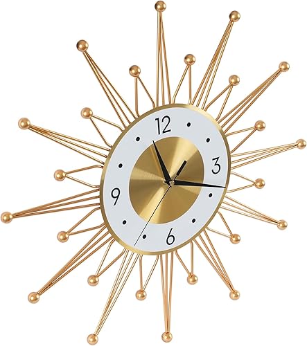 Miniatura 5 de Reloj de pared grande silencioso de 19.6 pulgadas para decoración de sala de estar, reloj de pared dorado con forma de explosión de sol y estrella,
