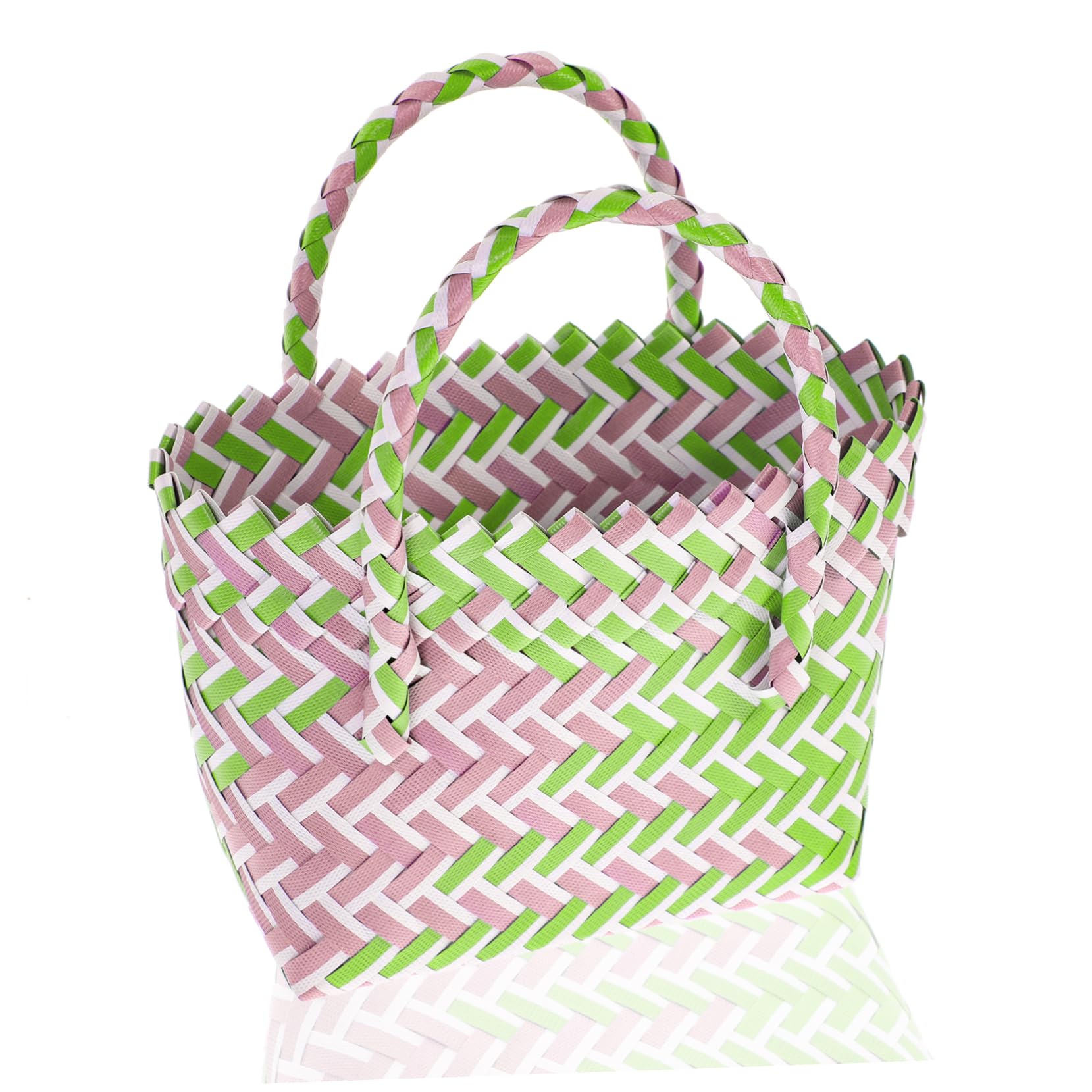 SOLUSTRE Panier Tissé Portable Multifonction pour Plage et Courses Panier à Fruits et Pique PVC Tissé Vert