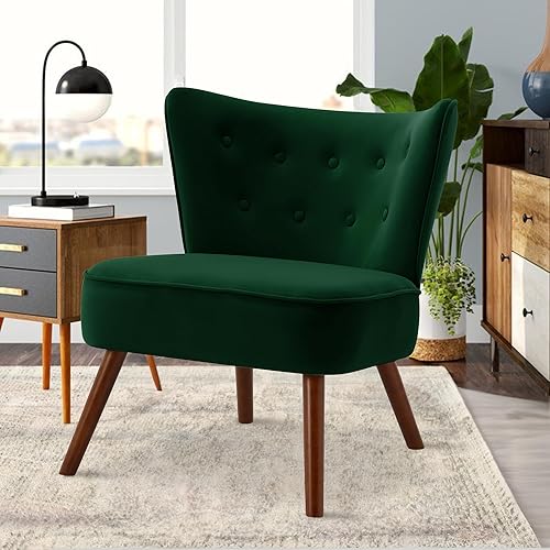 Silla decorativa de terciopelo moderna de mediados de siglo, sillas de sala de estar sin brazos con patas de madera, silla de club con respaldo