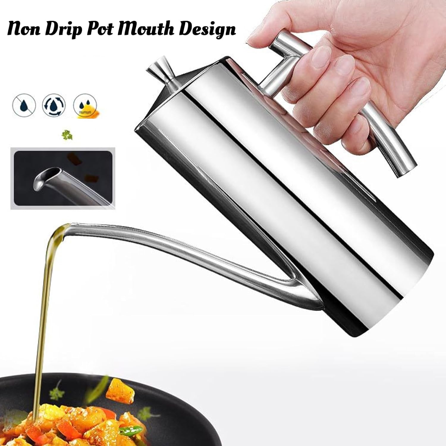 Olive Oil Dispenser,Oil Pot Bottle Stainless Steel Oil Drizzler Olive Oil Vinegar Sauce Kitchen Tool Long Mouth,700ml/23.67oz(24 * 20 * 9)