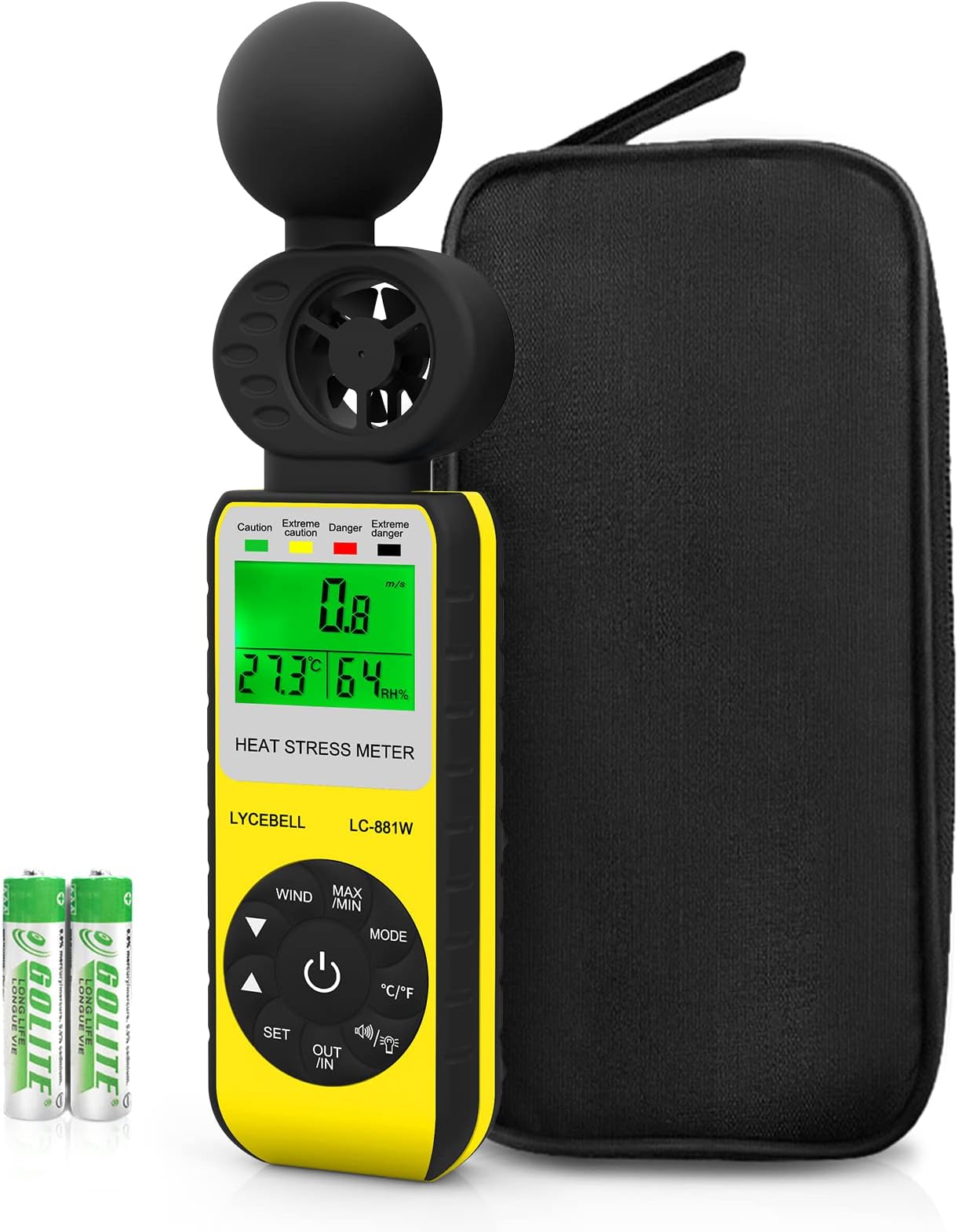 – Digital Anemometer, 3 in 1 Handheld LC-881W Portable Anemometer Wind Speed Meter Measures Wind Speed Humidity Temperature, WBGT Alarm for Outdoor Drone Flying Hunting Sailing