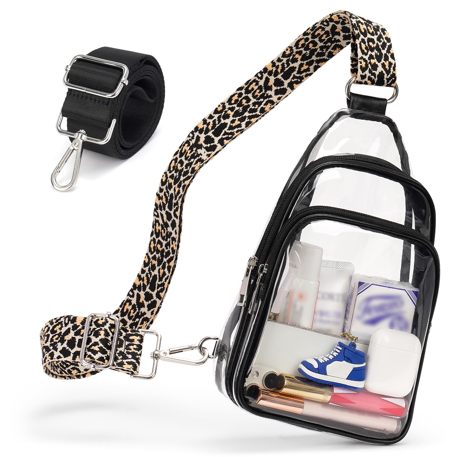 QOECI Clear Bags For Events With 2 Extra-Long Straps, 4 Pockets Clear Crossbody Bags For Women