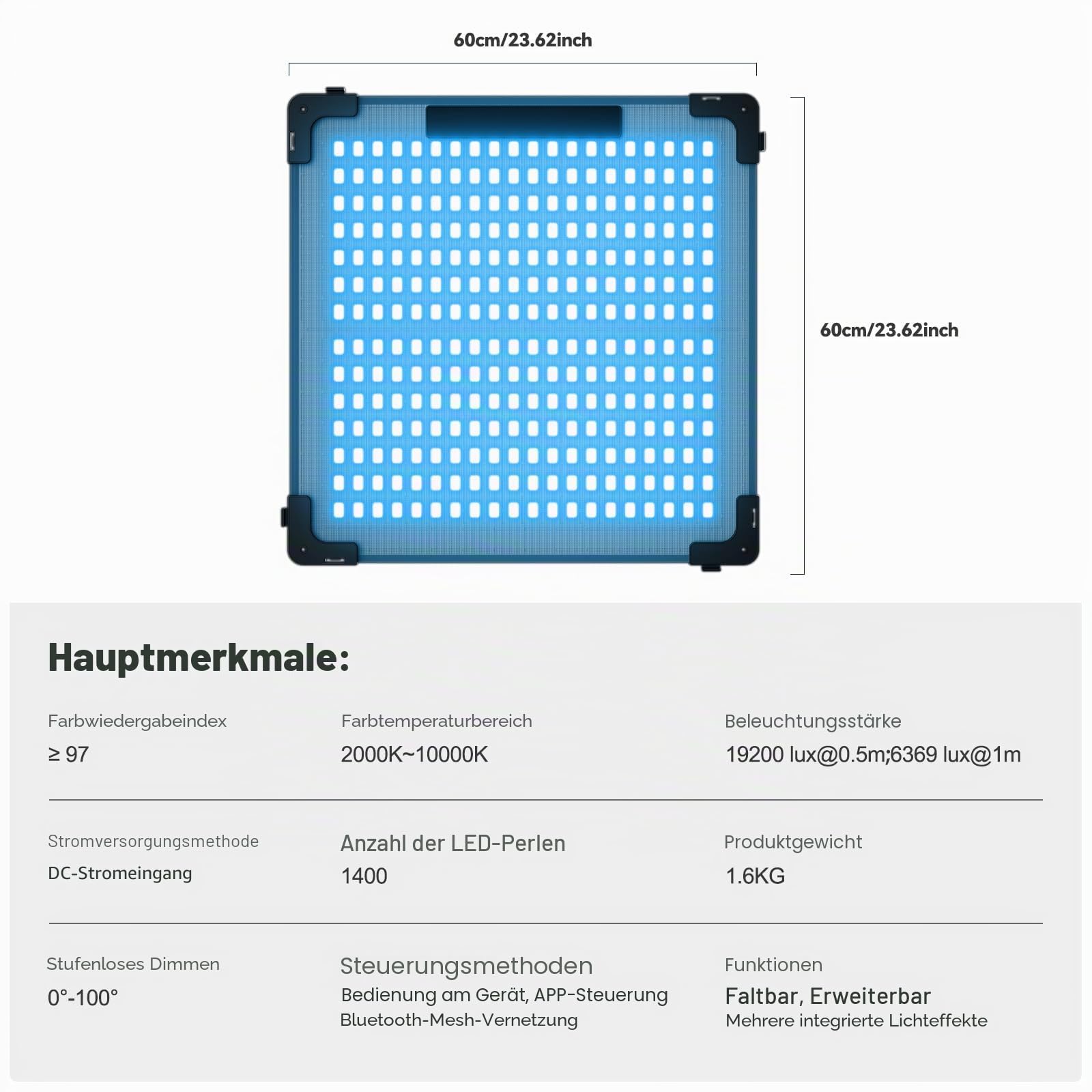 GVM 200 W faltbares RGB Videolicht, Bluetooth-Steuerung, LED Videolicht mit Softbox, 2000 K-10000 K Fotolicht, 16 Arten von Lichtszenen, 1400 LED Perlen