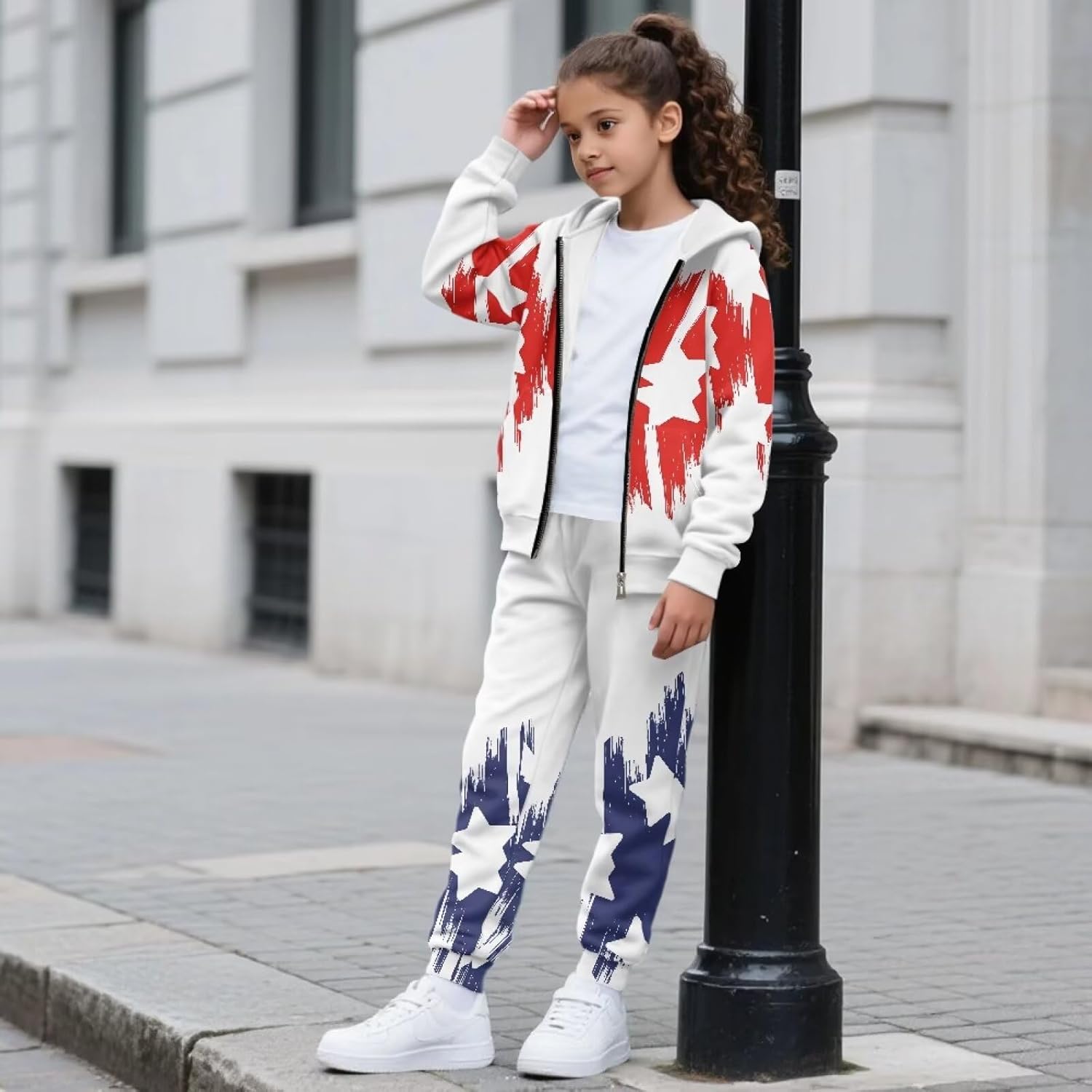 2 Piece Girls Track Suit Long Sleeve Sweat Suit Zip Up Hoodie Sweatshirts and Sweatpants with Pockets Jogger Set
