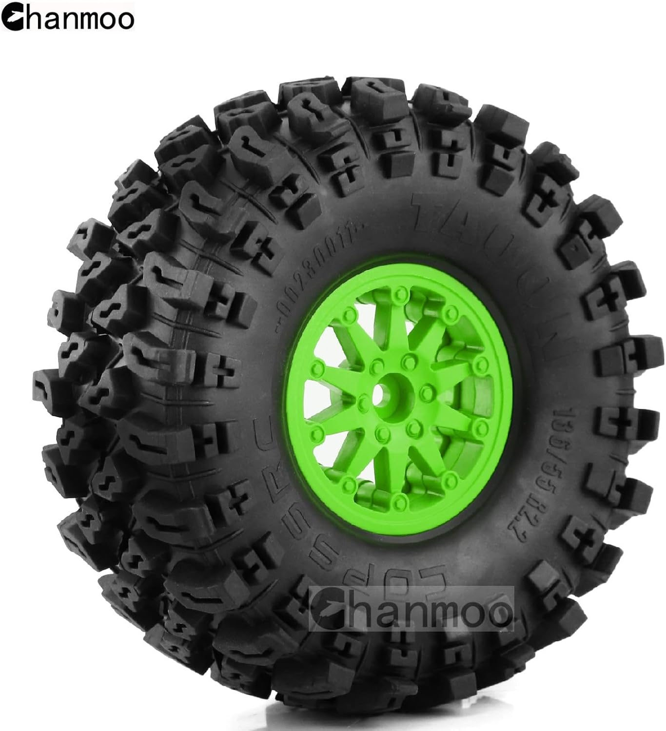 2.2 RC Crawler Tires and Wheels Beadlock Rims 1/10 RC Rubber Slingers Grappler Mud Tyres OD 136mm for 1:10 Rock Crawler Car Axial SCX10 90047 D90 TF2 Tamiya CC01 Traxxas TRX4 RGT 4PCS (Green)