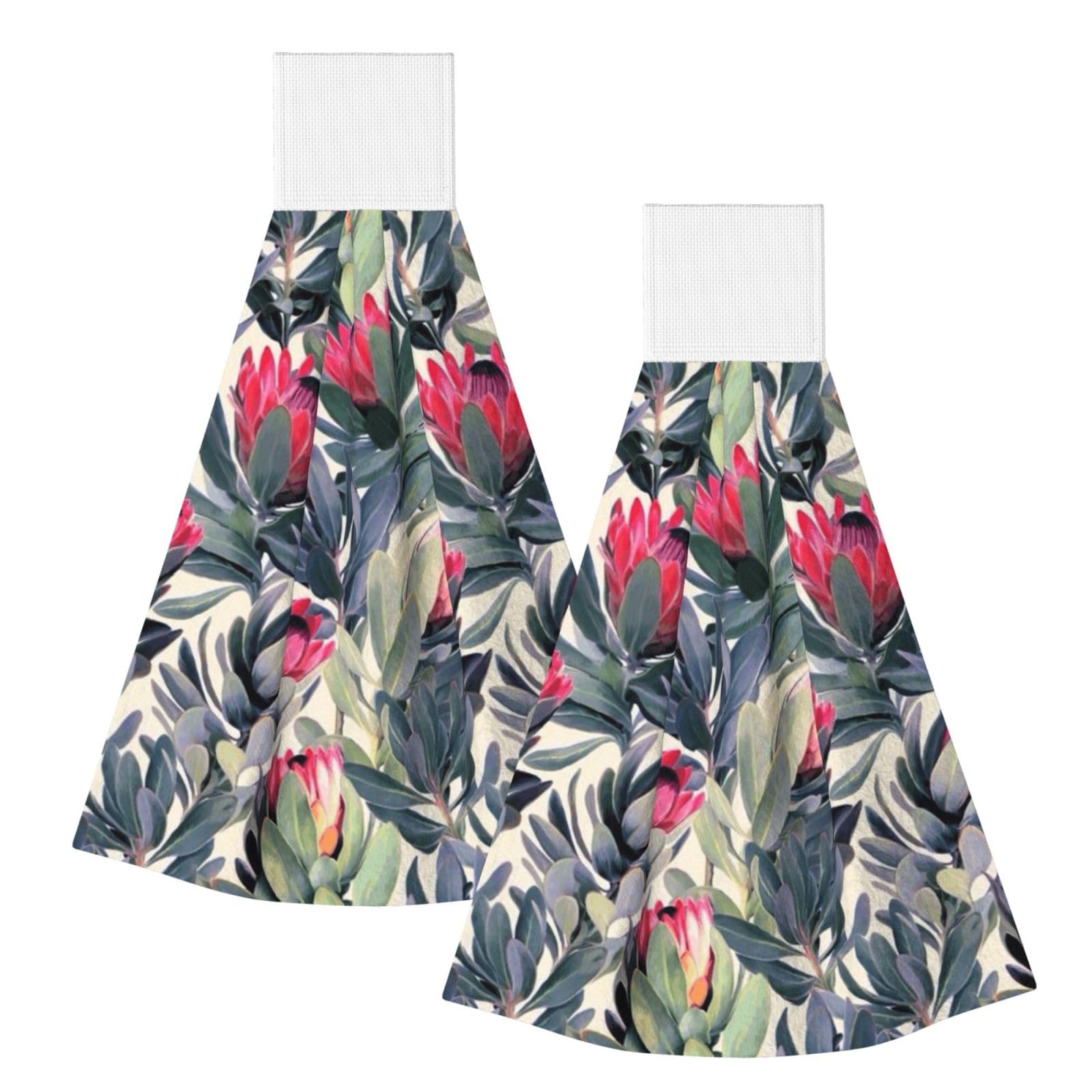 DOPKLNA Protea Paradise Printed, 2 Pcs Hanging Coral Fiber Hand Towels for Bathroom, Absorbent Kitchen Towels