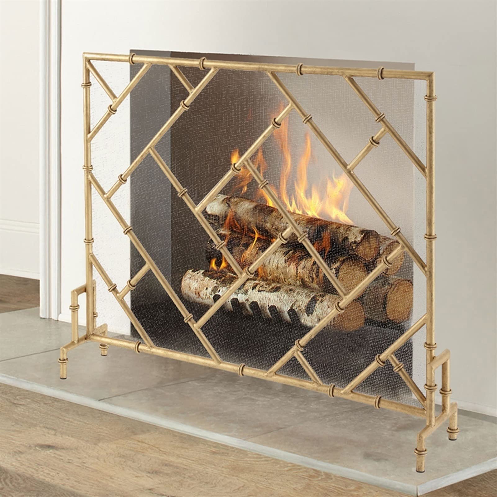 Buy Gold Spark Guard Fireplace Screen Decorative, 32 Inch Tall Flat