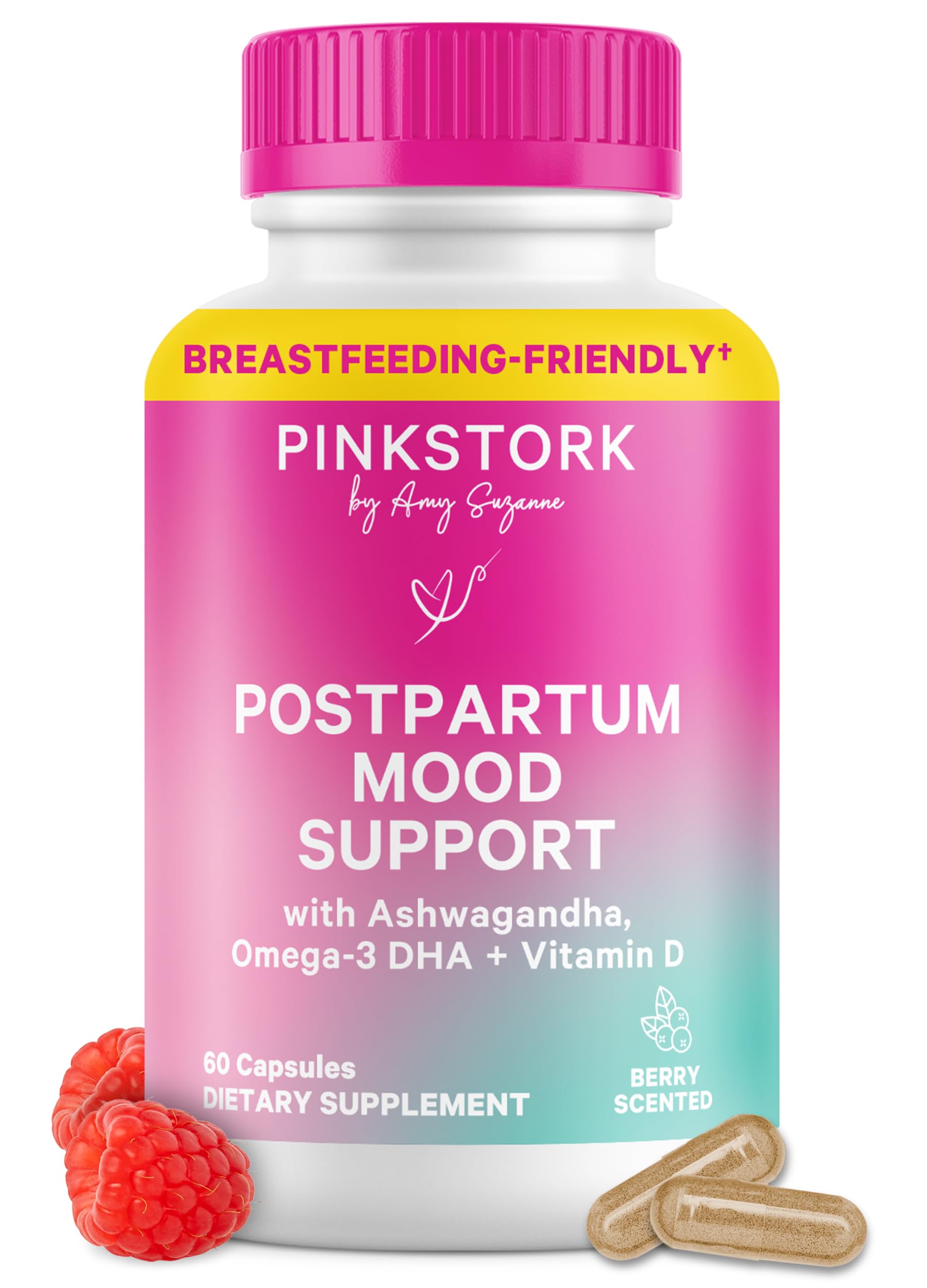 Pink Stork Postpartum Mood Support, Berry, 30-Day Supply Berry 60 Count (Pack of 1)