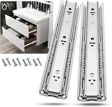 Stainless Steel Drawer Slides Ball Bearing 3 Folds Full Extension Side Mount Cabinet Runners Glides Rails Track 100 Lbs Load 10 12 14 16 18 20 22 24 Inch Silver-Stainless Steel- 1 Pr, 20 inch