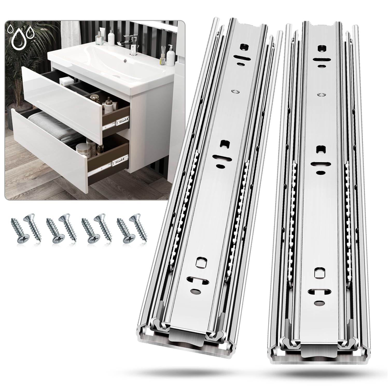 REGUDA Stainless Steel Drawer Slides Ball Bearing 3 Folds Full Extension Side Mount Cabinet Runners Glides Rails Track 100 Lbs Load 10 12 14 16 18 20