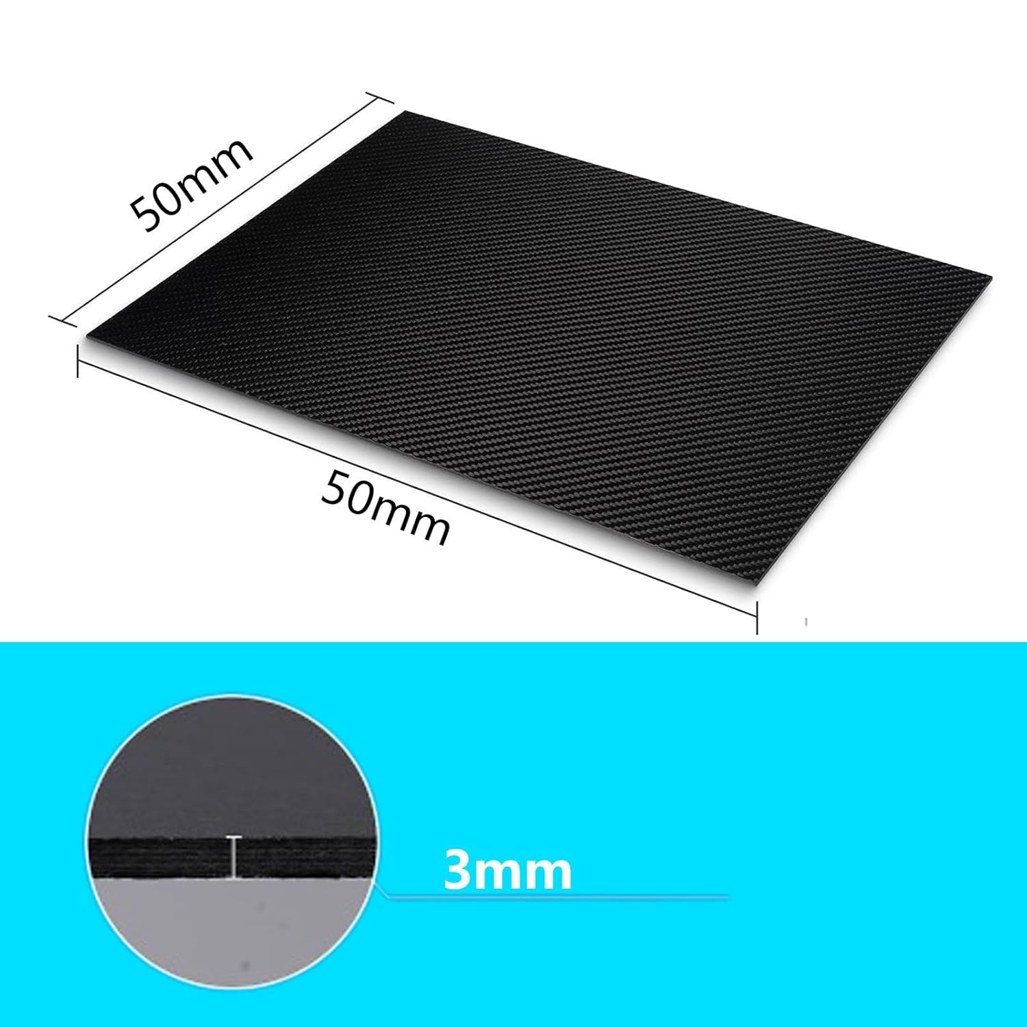 3K Carbon Fiber Plate, 50 x 50 mm Twill Weave Glossy Surface, Carbon Fiber Panel Sheet for Drone Propellers, Bicycle Saddles/50 x 50 x 3 mm