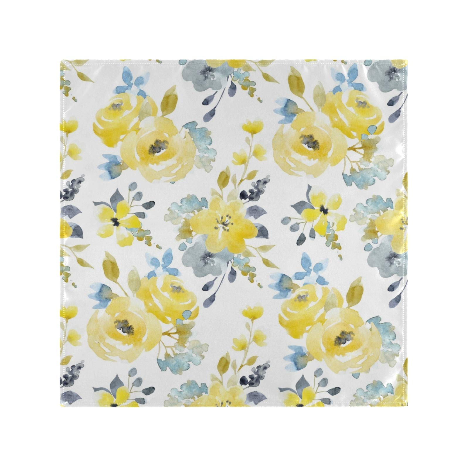 Oyihfvs Floral Yellow Blue Flowers Cloth Napkin of 6,Dinner Napkins Reusable Table Napkin Washable Polyester Fabric for Cocktail Party Holiday Wedding Home, 20 in x 20 in