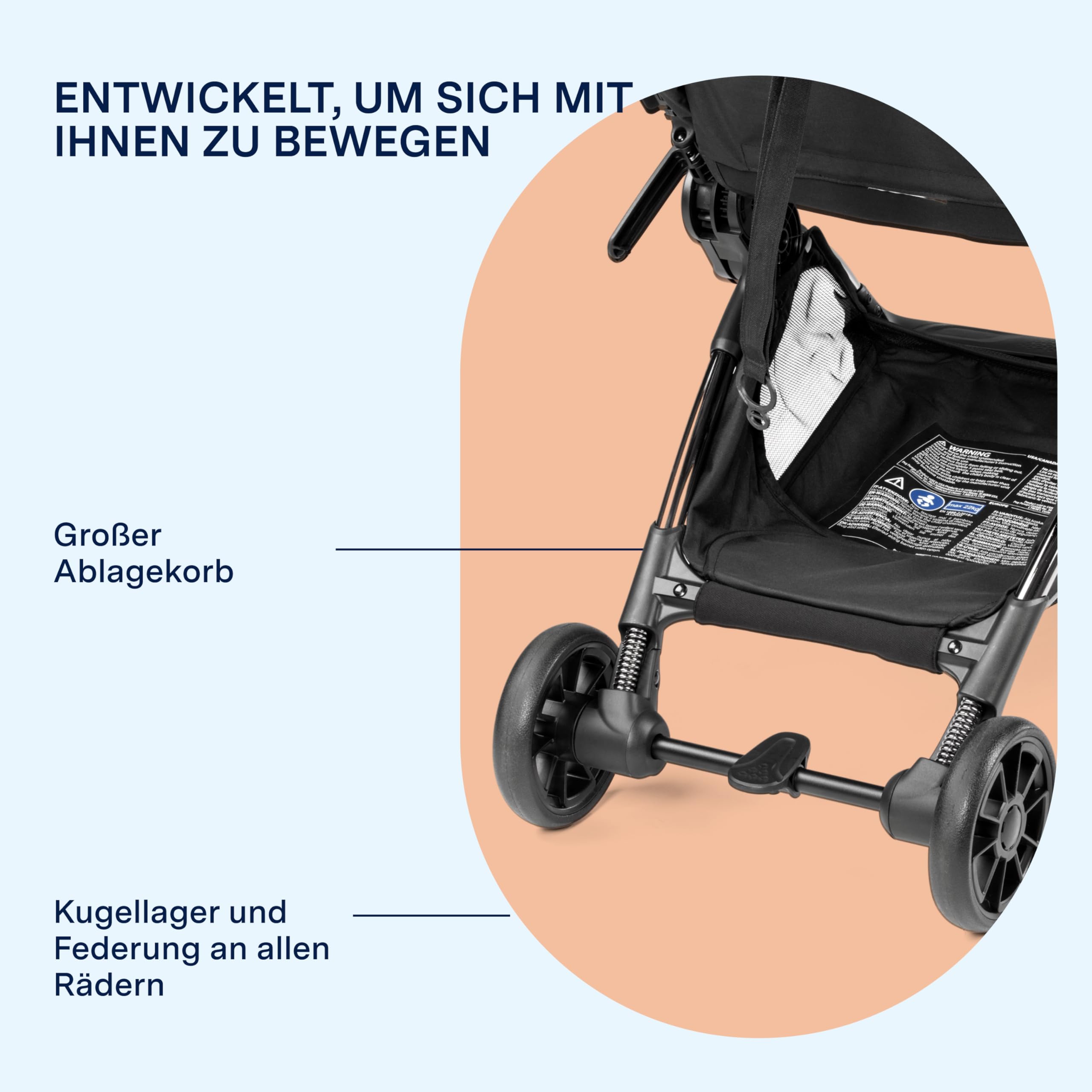 PEG Leichter Buggy Volo mit Regenschutz, Handgepäckgröße, Flugzeuggeeignet, Kompakt, Ab Geburt bis 22 kg, Reisetasche Inklusive, True Black