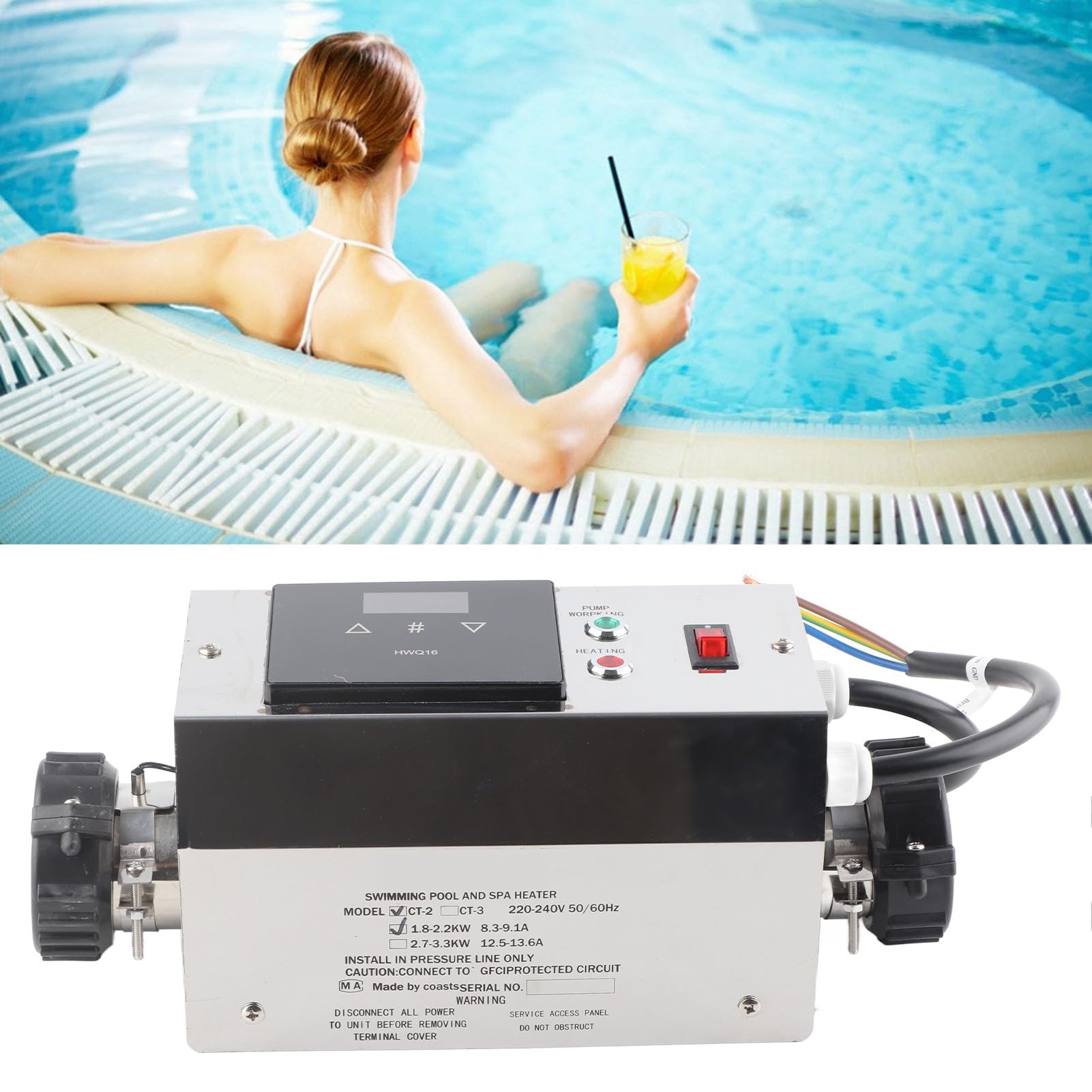 Termostato para Piscina, Controlador de Temperatura para Calentador de Piscina a Prueba de Agua de 2KW, termostato Digital para SPA para bañeras, Piscinas elevadas y enterradas