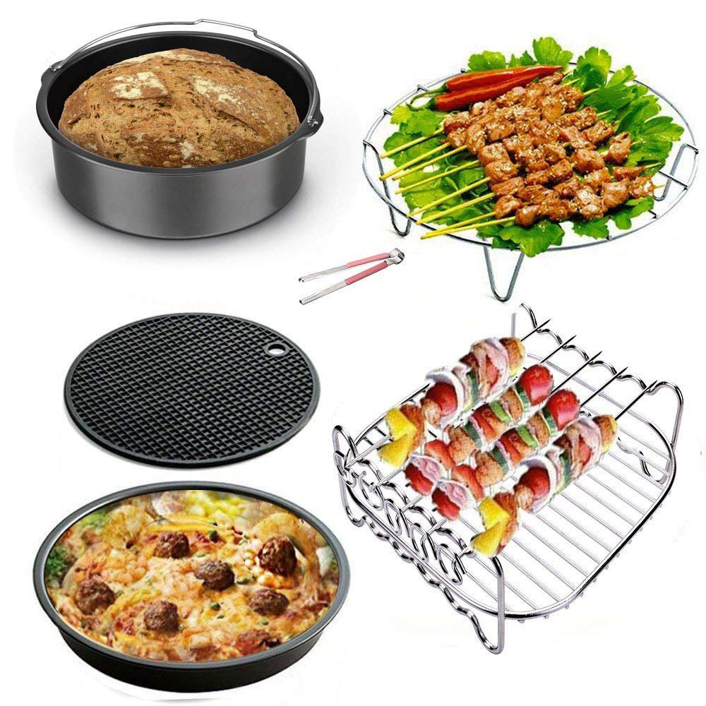 Generic Kit di Accessori per friggitrice ad Aria (Set di 5) Si Adattano a Tutti i Modelli 5.3-6-8QT e Superiori, Inclusi piroscafo, tortiera Antiaderente, Supporto in Metallo, per A